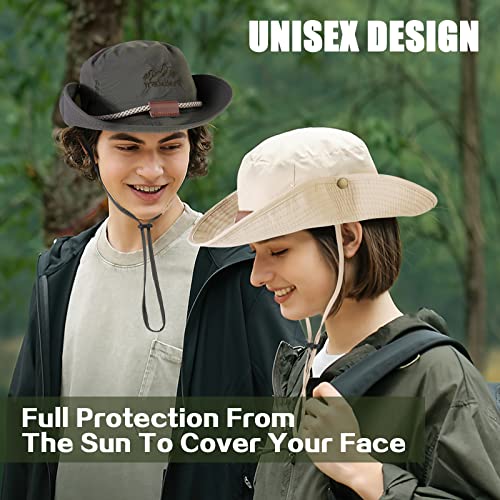 TAGVO Boonie Hat Fishing Hat for men, Foldable Cowboy Style Bucket Hat Sun Hat UV Protection Wide Brim Bucket Cap Adjustable Chin Strap Breathable Safari Hat Jungle Hat For Fishing Camping Hiking