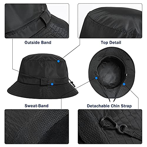 Comhats Mens Womens Waterproof Bucket Hat for Walking Golf Safari Ladies Rain Hats UPF 50+ UV Protection Sun Hat Packable Windproof Chin Strap Size Adjustable M Navy Blue