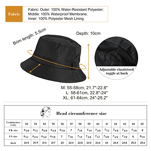 Comhats Mens Womens Waterproof Bucket Hat for Walking Golf Safari Ladies Rain Hats UPF 50+ UV Protection Sun Hat Packable Windproof Chin Strap Size Adjustable M Navy Blue