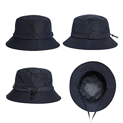 Comhats Mens Womens Waterproof Bucket Hat for Walking Golf Safari Ladies Rain Hats UPF 50+ UV Protection Sun Hat Packable Windproof Chin Strap Size Adjustable M Navy Blue
