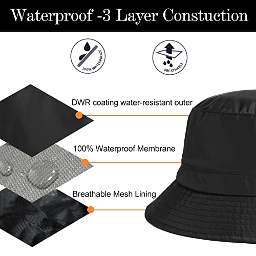 Comhats Mens Womens Waterproof Bucket Hat for Walking Golf Safari Ladies Rain Hats UPF 50+ UV Protection Sun Hat Packable Windproof Chin Strap Size Adjustable M Navy Blue