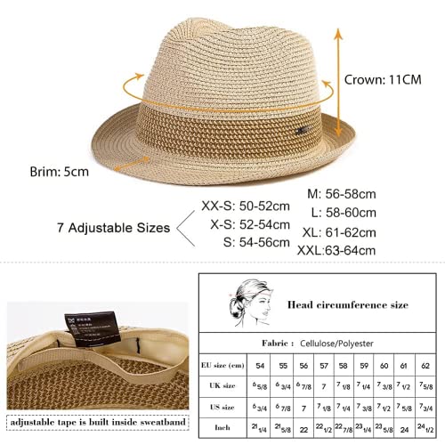 Comhats Mens Fedora Trilby Straw Sun Hats Summer Panama Beach Sunhats for Men Foldable Short Brim Golf Hats Beige L XL 58-60CM