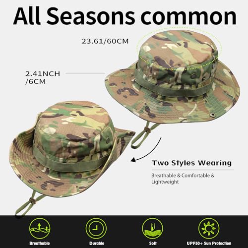 Ciyuhome Camo Boonie Hat for Men Women, Military UPF50+ Sun Cap Wide Brim Bucket Hats Jungle Hat for Fishing Hunting Safari Beach