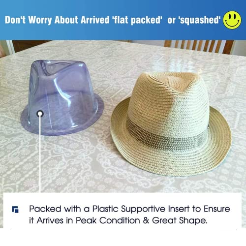 Comhats Mens Fedora Trilby Straw Sun Hats Summer Panama Beach Sunhats for Men Foldable Short Brim Golf Hats Beige L XL 58-60CM