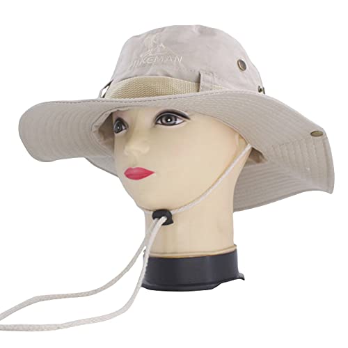 HIKEMAN Fishing Hats for Men and Women, Adjustable Chin Strap and Breathable Ventilation Holes，Foldable UV Protection Sun Hats Designed for Summer, Pool,Hiking, Camping, Travel，Beach (Medium, Beige)