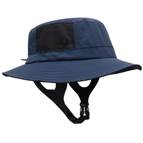 Huakunda Mens Sun Hat UPF50+ Wide Brim Beach Hat Quick-Dry Outdoors Adjustable Chin Strap Bucket Fishing Hats for Surfing Boating (Dark Blue)