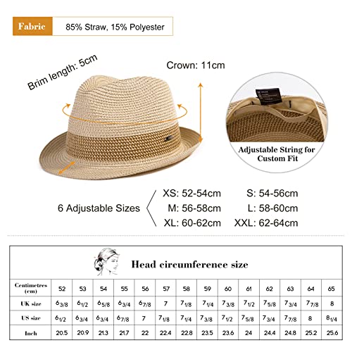 Comhats Mens Fedora Trilby Straw Sun Hats Summer Panama Beach Sunhats for Men Foldable Short Brim Golf Hats Beige L XL 58-60CM