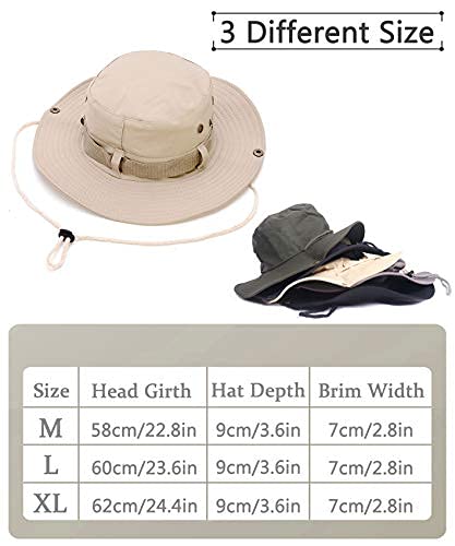 HIKEMAN Fishing Hats for Men and Women, Adjustable Chin Strap and Breathable Ventilation Holes，Foldable UV Protection Sun Hats Designed for Summer, Pool,Hiking, Camping, Travel，Beach (Medium, Beige)