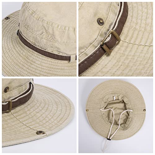 EKMTBJXY Fishing Hat UV Protection Sun Hat Wide Brim Bucket Hat Foldable Safari Boonie Hat for Men and Women with Adjustable Chin Strap Khaki