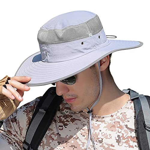 Sun Hat with UV Protection Wide Brim Boonie Hat for Hiking Fishing Safari Gift Light Grey