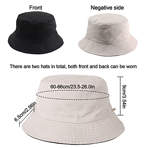 TAGVO Bucket Hat Unisex Big Reversible Cotton Fisherman Sun Cap Double Sided Hat for Holidays Fishing Hiking 60-66cm Black-Beige