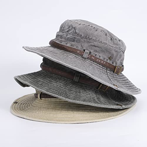 EKMTBJXY Fishing Hat UV Protection Sun Hat Wide Brim Bucket Hat Foldable Safari Boonie Hat for Men and Women with Adjustable Chin Strap Khaki