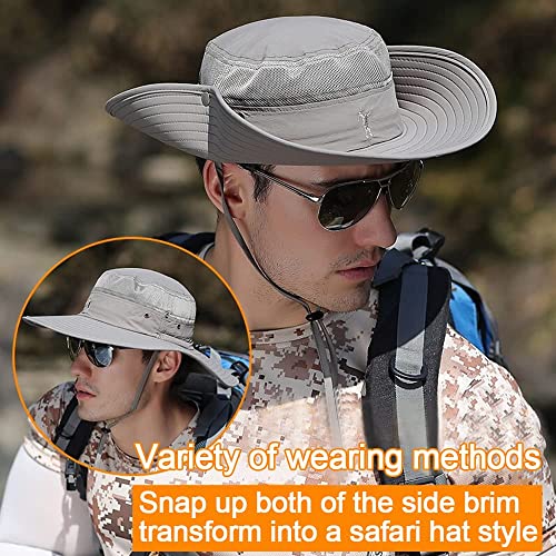 Sun Hat with UV Protection Wide Brim Boonie Hat for Hiking Fishing Safari Gift Light Grey