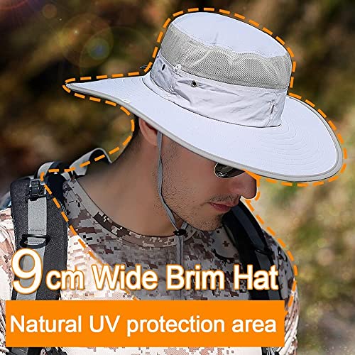 Sun Hat with UV Protection Wide Brim Boonie Hat for Hiking Fishing Safari Gift Light Grey