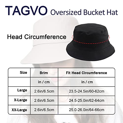 TAGVO Bucket Hat Unisex Big Reversible Cotton Fisherman Sun Cap Double Sided Hat for Holidays Fishing Hiking 60-66cm Black-Beige