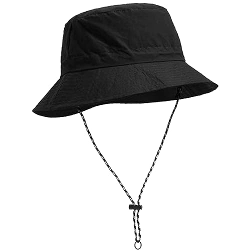 Elkflee Outdoor Waterproof Bucket Hat UPF 50+ Sun Hats Wide Brim Boonie Hat Portable Foldable UV Protection Fishing Hat with String for Men Women Hunting Camping Walking Hiking Golf Fishing (Black)