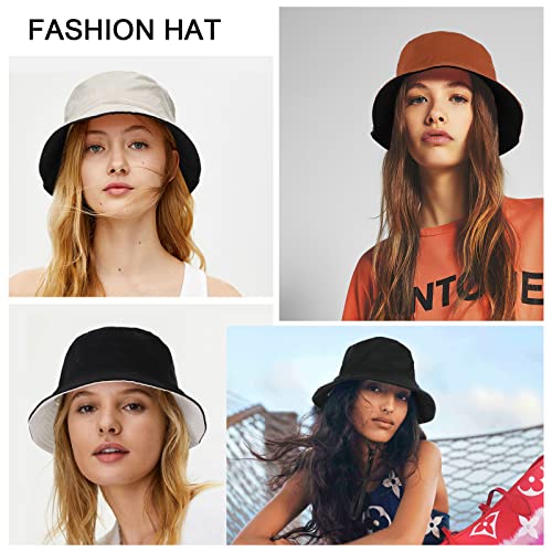 TAGVO Bucket Hat Unisex Big Reversible Cotton Fisherman Sun Cap Double Sided Hat for Holidays Fishing Hiking 60-66cm Black-Beige