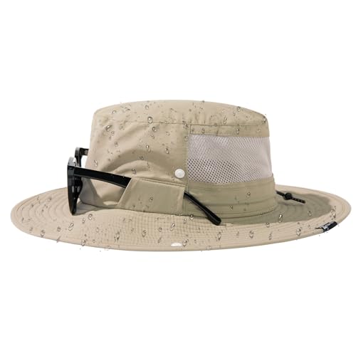 TOP-EX UPF 50 Wide Brim Sun Hat with Sunglasses Lock - Waterproof, Lightweight & Breathable - Men & Women's Summer Bucket Hat for Fishing, Hiking Packable & Windproof Outdoor Cap Beige M/L