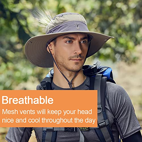 Sun Hat with UV Protection Wide Brim Boonie Hat for Hiking Fishing Safari Gift Light Grey