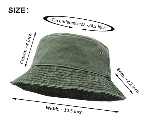 UltraKey Bucket Hat, Wide Brim Washed Denim Cotton Outdoor Sun Hat Flat Top Cap for Fishing Hiking Beach Sports Army Green