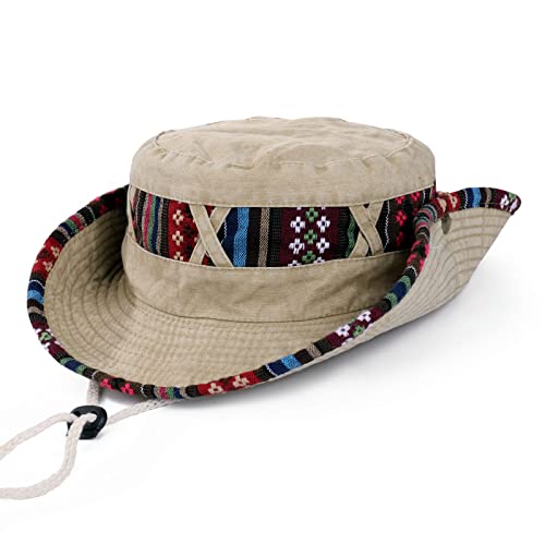 MengPa Men Summer Sun Hats Bucket Hat Beach Boonie Hat Foldable Fishsing Hat for Women (Pattern-Khaki) EU3129A