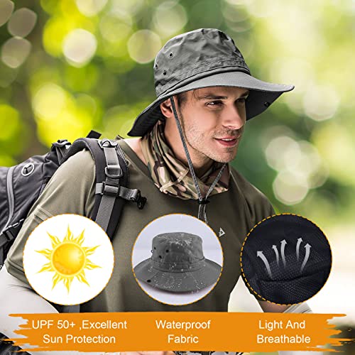 UNIPRIMEBBQ Fishing hat Wide Brim Sun Protection Hat with Breathable Safari hat and Fisherman hat Hiking Hats Boonie Hats for Man Gray