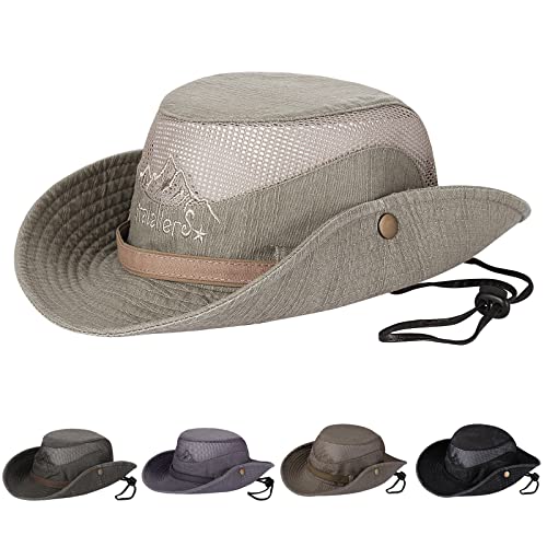 Obling Sun Hat UV Protection Bucket Hat Summer Hats Beach Hat Safari Boonie Hat Foldable Fishing Hat with Breathable Mesh and Adjustable Chin Strap for Men Women (Khaiki) Khaki