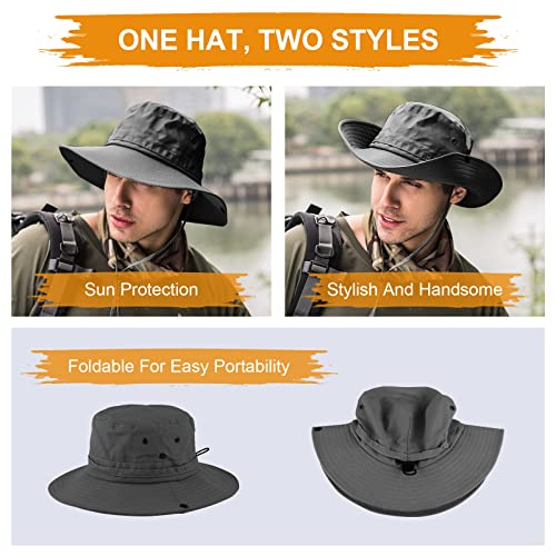 UNIPRIMEBBQ Fishing hat Wide Brim Sun Protection Hat with Breathable Safari hat and Fisherman hat Hiking Hats Boonie Hats for Man Gray