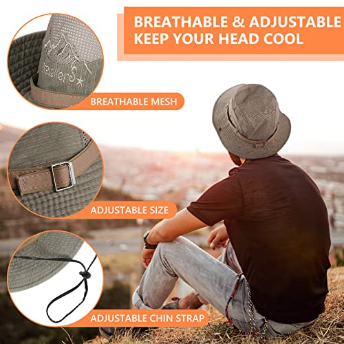 Obling Sun Hat UV Protection Bucket Hat Summer Hats Beach Hat Safari Boonie Hat Foldable Fishing Hat with Breathable Mesh and Adjustable Chin Strap for Men Women (Khaiki) Khaki