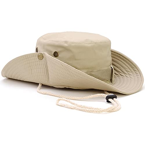 Favuit Sun Hats Safari Hat UV Protection Wide Brim Summer Hat Cotton Foldable Fishing Hiking Cap Breathable Cowboy Style Boonie Hat for Men Women Outdoor (Beige)