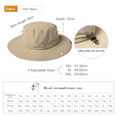 TOP-EX UPF 50 Wide Brim Sun Hat with Sunglasses Lock - Waterproof, Lightweight & Breathable - Men & Women's Summer Bucket Hat for Fishing, Hiking Packable & Windproof Outdoor Cap Beige M/L