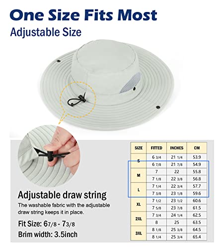 Wmcaps Sun Hats for Men, Wide Brim UPF 50 Sun Hats Summer Mesh UV Protection Beach Safari Hat, Fishing Walking Hiking Boonie Hat with Adjustable Chin Strap Waterproof Breathable (Light Grey)