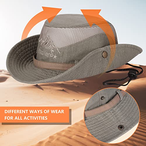 Obling Sun Hat UV Protection Bucket Hat Summer Hats Beach Hat Safari Boonie Hat Foldable Fishing Hat with Breathable Mesh and Adjustable Chin Strap for Men Women (Khaiki) Khaki