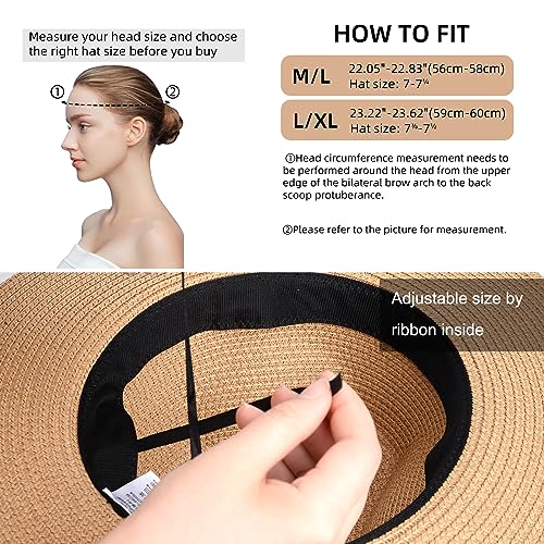 Maylisacc Wide Brim Panama Hat Sun Hats Unisex Straw Summer Hat for Women Men Beige SZ
