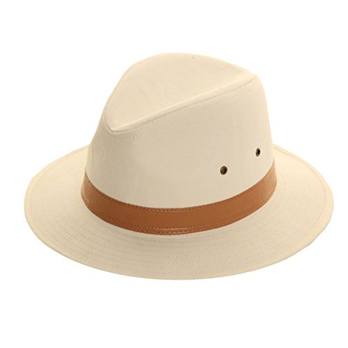 Dannii Matthews Stylish Men's Cotton Fedora with Brown Faux Leather Band, Natural, 58cm