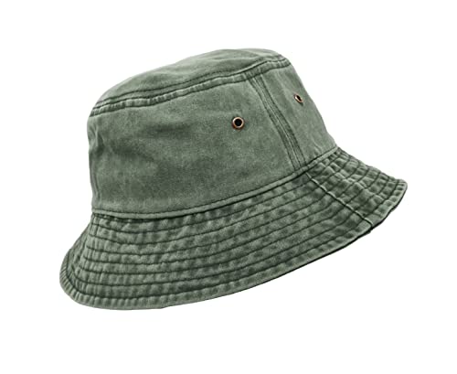 UltraKey Bucket Hat, Wide Brim Washed Denim Cotton Outdoor Sun Hat Flat Top Cap for Fishing Hiking Beach Sports Army Green