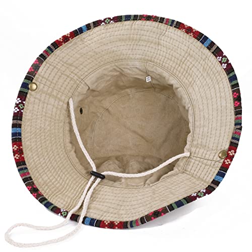 MengPa Men Summer Sun Hats Bucket Hat Beach Boonie Hat Foldable Fishsing Hat for Women (Pattern-Khaki) EU3129A