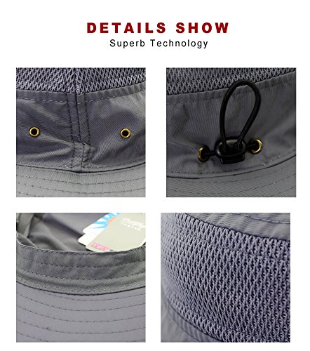 EONPOW Fishing Hats Windproof UPF50+ UV Protection Bucket Beach Mesh Sun Hat 56-61cm Dark Grey