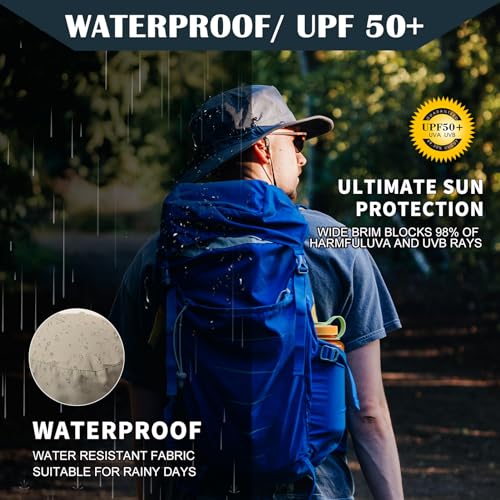TOP-EX UPF 50 Wide Brim Sun Hat with Sunglasses Lock - Waterproof, Lightweight & Breathable - Men & Women's Summer Bucket Hat for Fishing, Hiking Packable & Windproof Outdoor Cap Beige M/L