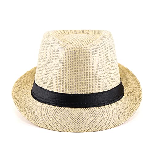 Faletony Unisex Fedora Hat Trilby Straw Hats Summer Panama Beach Sun Cap,Beige