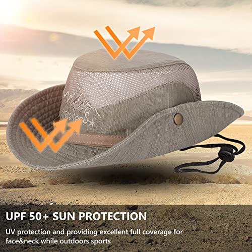 Obling Sun Hat UV Protection Bucket Hat Summer Hats Beach Hat Safari Boonie Hat Foldable Fishing Hat with Breathable Mesh and Adjustable Chin Strap for Men Women (Khaiki) Khaki