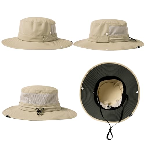TOP-EX UPF 50 Wide Brim Sun Hat with Sunglasses Lock - Waterproof, Lightweight & Breathable - Men & Women's Summer Bucket Hat for Fishing, Hiking Packable & Windproof Outdoor Cap Beige M/L