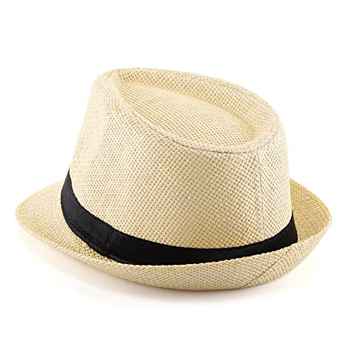 Faletony Unisex Fedora Hat Trilby Straw Hats Summer Panama Beach Sun Cap,Beige