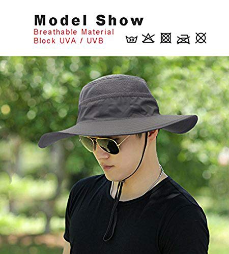 EONPOW Fishing Hats Windproof UPF50+ UV Protection Bucket Beach Mesh Sun Hat 56-61cm Dark Grey