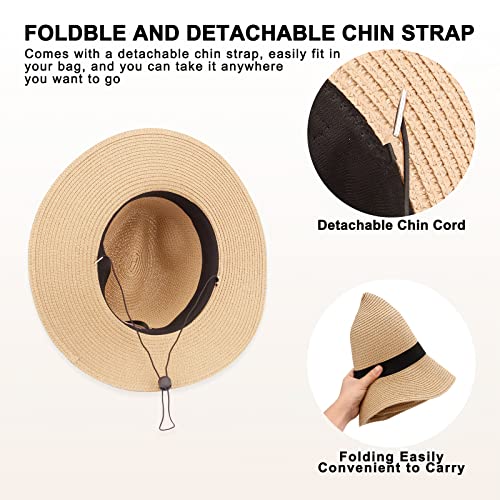 Maylisacc Wide Brim Panama Hat Sun Hats Unisex Straw Summer Hat for Women Men Beige SZ