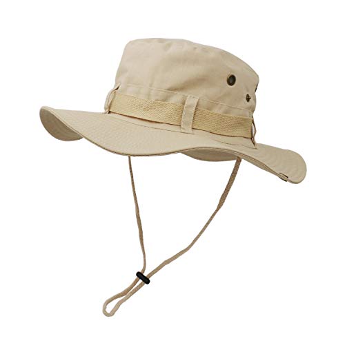 Boonie  Hat, Outdoor Wide Brim Sun Protect Hat, Double Layer Classic US Combat Army Style Bush Jungle Sun Cap for Fishing Hunting Camping Khaki