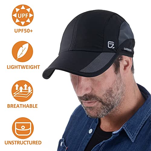 GADIEMKENSD Golf Gym Tennis Running Hat for Men Summer Sun Hats Lightweight Breathable Cooling Baseball Cap Trucker Dad Hats Mens Quick Dry Outdoor Camping Cap for Men Black, Dark Gray 2 Pack