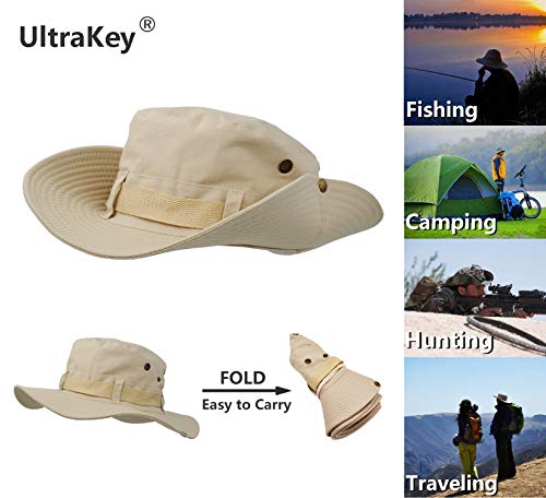Boonie  Hat, Outdoor Wide Brim Sun Protect Hat, Double Layer Classic US Combat Army Style Bush Jungle Sun Cap for Fishing Hunting Camping Khaki