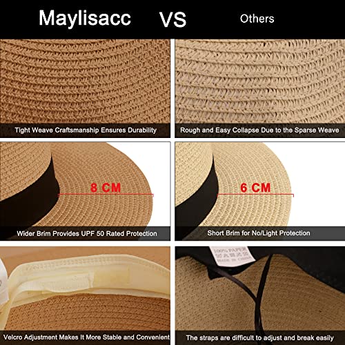 Maylisacc Wide Brim Panama Hat Sun Hats Unisex Straw Summer Hat for Women Men Beige SZ