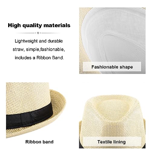 Faletony Unisex Fedora Hat Trilby Straw Hats Summer Panama Beach Sun Cap,Beige
